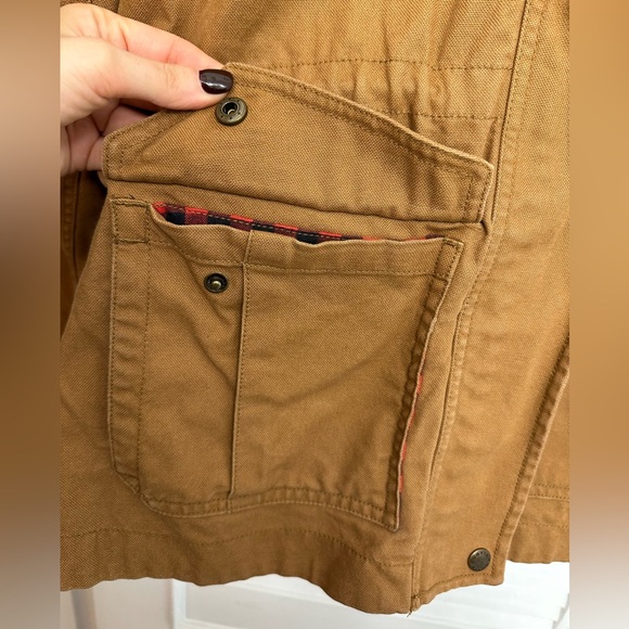 Orvis Tan Canvas Hoodie Jacket with Red Plaid Design. Size M, Great Condition - Picture 2 of 8